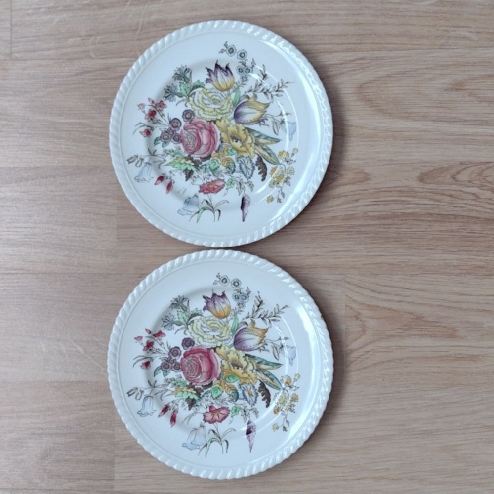 Plates Windsor Ware Garden Bouquet Made in England Two 8 inch diameter Vintage